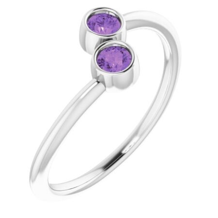 14k White Natural Amethyst Two-stone Ring