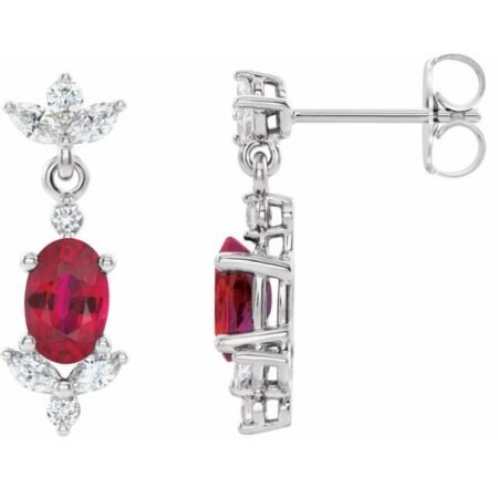 14k White Lab-grown Ruby & 1/3 Ctw Natural Diamond Earrings
