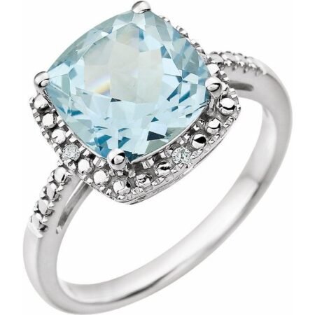 14k White Natural Sky Blue Topaz & .03 Ctw Natural Diamond Ring