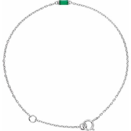 Sterling Silver Straight Baguette Natural Emerald 6 1/2-7 1/2' Bracelet