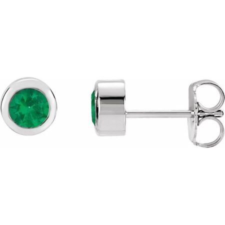 14k White Lab-grown Emerald Bezel-set Earrings
