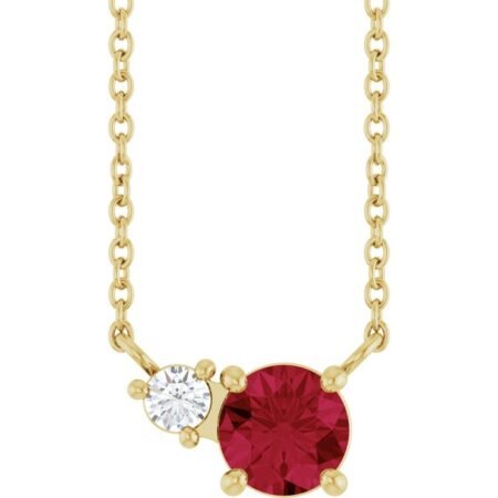 14k Yellow Lab-grown Ruby & .06 Ct Natural Diamond 18' Necklace