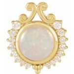 14k Yellow Natural White Opal & 1/6 Ctw Natural Diamond Pendant