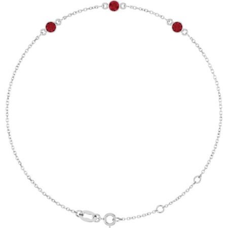 14k White Natural Ruby Bezel-set Three-stone 6 1/2-7 1/2' Bracelet