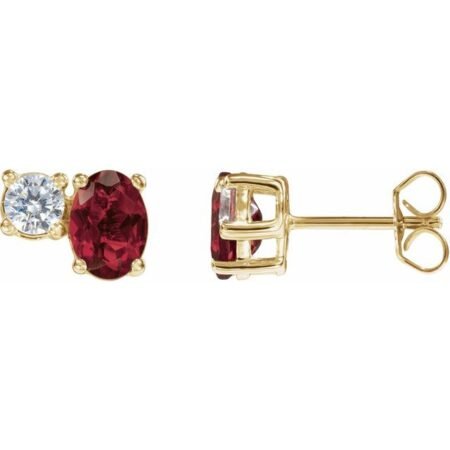 14k Yellow Lab-grown Ruby & 1/2 Ctw Lab-grown Diamond Earrings