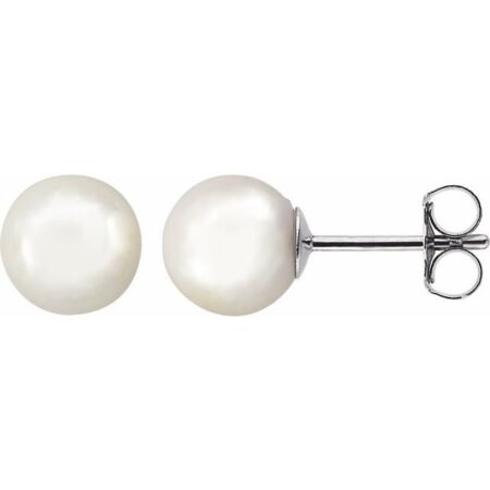 14k White 7 Mm Cultured White Akoya Pearl Earrings