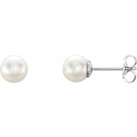 Sterling Silver 6-6.5 Mm Cultured White Freshwater Pearl Earrings