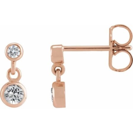 14k Rose Natural White Sapphire & .05 Ctw Natural Diamond Two-stone Earrings