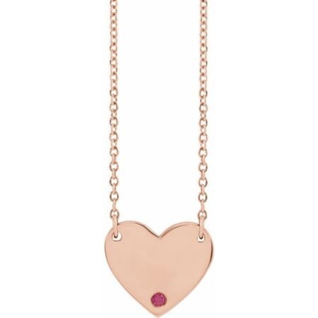 14k Rose Natural Ruby Engravable Heart 18' Necklace