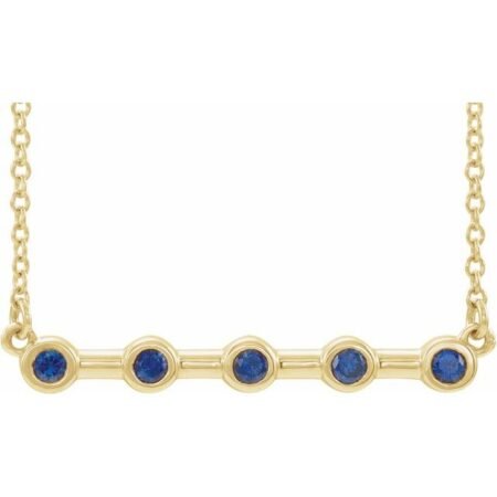 14k Yellow Natural Blue Sapphire Bezel-set Bar 16' Necklace