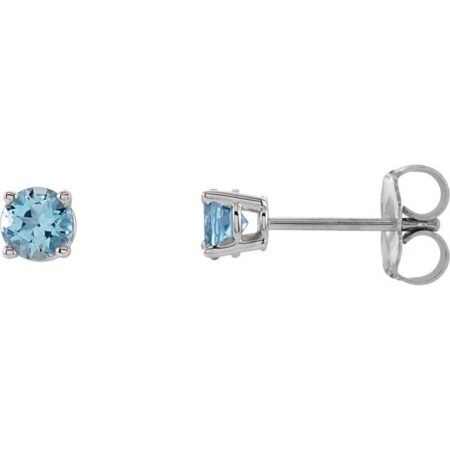 14k White 4 Mm Natural Aquamarine Earrings