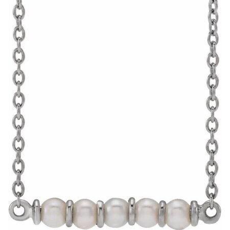 14k White Cultured White Freshwater Pearl Bar 18' Necklace