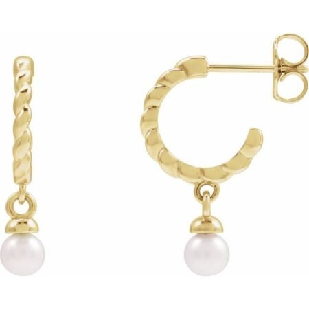 14k Yellow Cultured White Freshwater Pearl Rope Hoop Earrings