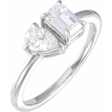 14k White 1 Ctw Lab-grown Diamond Two-stone Ring