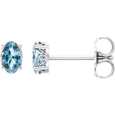 14k White Natural Sky Blue Topaz Earrings