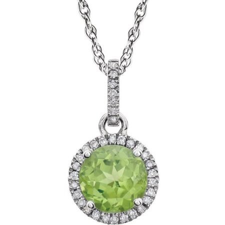 14k White Natural Peridot & 1/10 Ctw Natural Diamond 18' Necklace