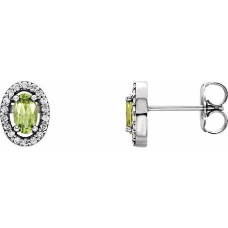 14k White Natural Peridot & .08 Ctw Natural Diamond Earrings