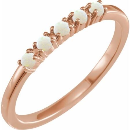 14k Rose Natural White Opal Cabochon Stackable Ring