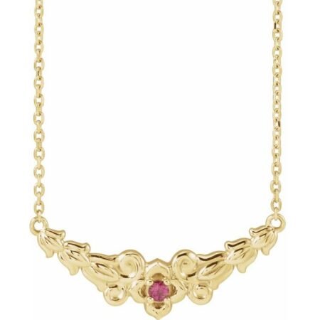 14k Yellow Natural Pink Tourmaline Floral 18' Necklace