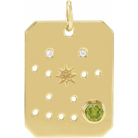 14k Yellow Natural Peridot & .01 Ctw Natural Diamond Gemini Constellation Pendant
