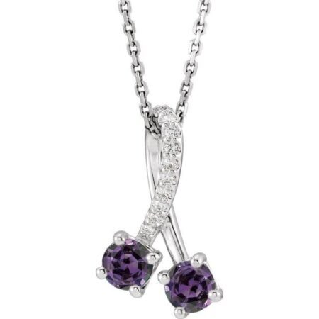Sterling Silver Lab-grown Alexandrite & .05 Ctw Natural Diamond 16-18' Necklace