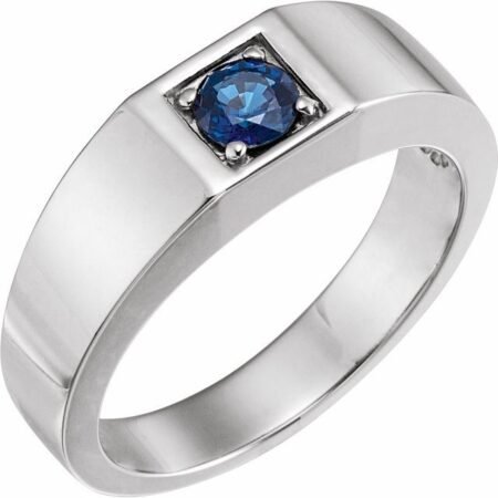 14k White Natural Blue Sapphire Ring