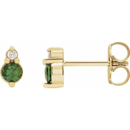 14k Yellow Natural Green Sapphire & .03 Ctw Natural Diamond Earrings