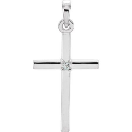 14k White Natural Aquamarine Cross Pendant
