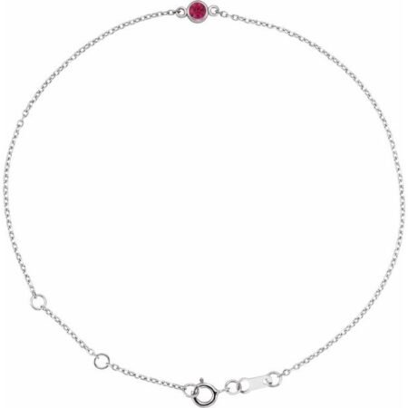Sterling Silver Natural Ruby Bezel-set Solitaire 6 1/2-7 1/2' Bracelet