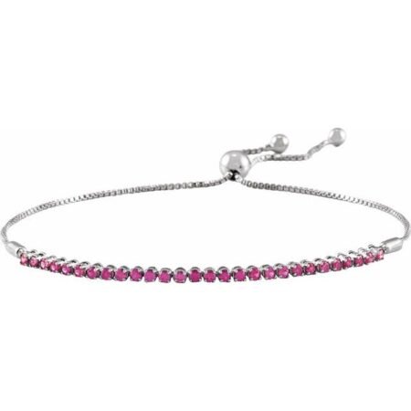14k White Natural Ruby Adjustable 9 1/2' Bolo Bracelet