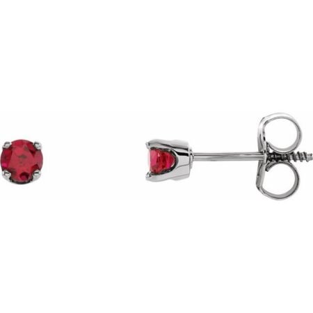14k White Lab-grown Ruby Youth Earrings
