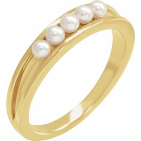 14k Yellow Cultured White Seed Pearl Stackable Ring