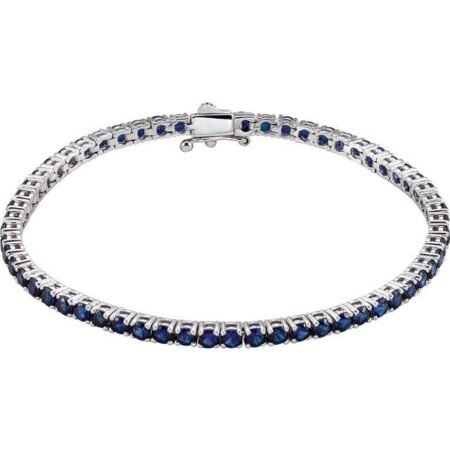 14k White Lab-grown Blue Sapphire Line 7.25' Bracelet