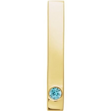 14k Yellow Natural Blue Zircon Family Engravable Bar Pendant