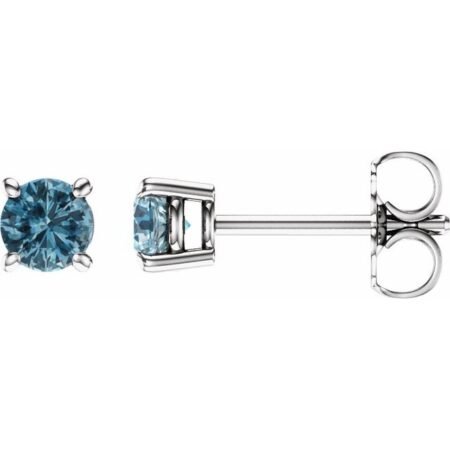 14k White 4 Mm Natural Sky Blue Topaz Earrings