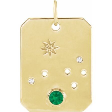 14k Yellow Natural Emerald & .01 Ctw Natural Diamond Aries Constellation Pendant