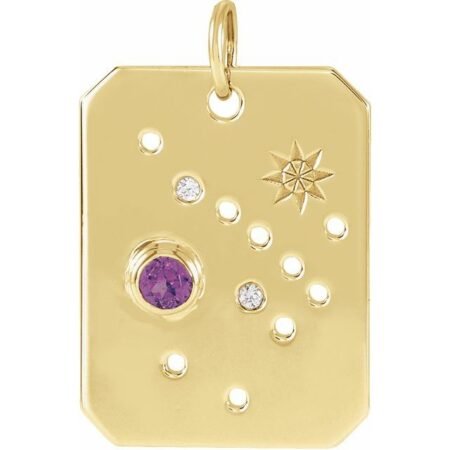 14k Yellow Natural Amethyst & .01 Ctw Natural Diamond Sagittarius Constellation Pendant