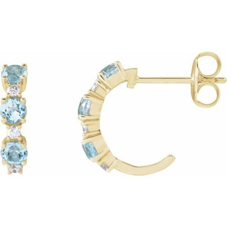 14k Yellow Natural Sky Blue Topaz & 1/10 Ctw Natural Diamond Hoop Earrings
