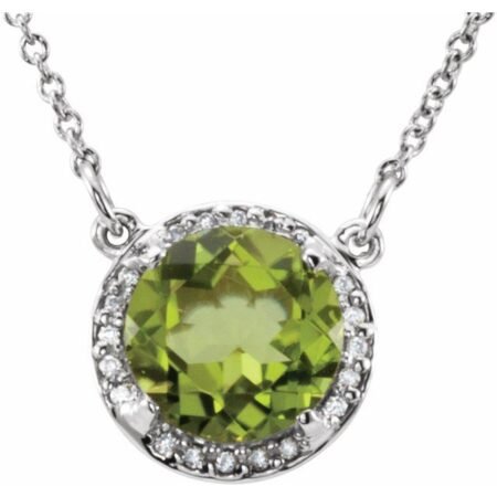 14k White 8 Mm Natural Peridot & .05 Ctw Natural Diamond 16' Necklace