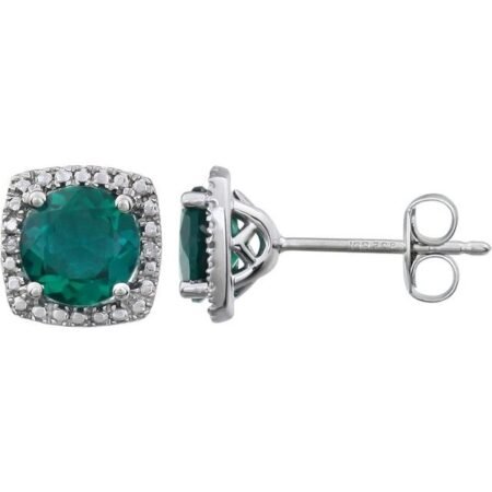 Sterling Silver Lab-grown Emerald & .015 Ctw Natural Diamond Earrings
