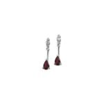 14k White Natural Ruby & .05 Ctw Natural Diamond Earrings