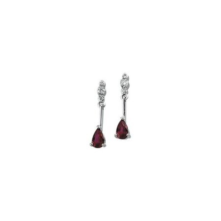 14k White Natural Ruby & .05 Ctw Natural Diamond Earrings