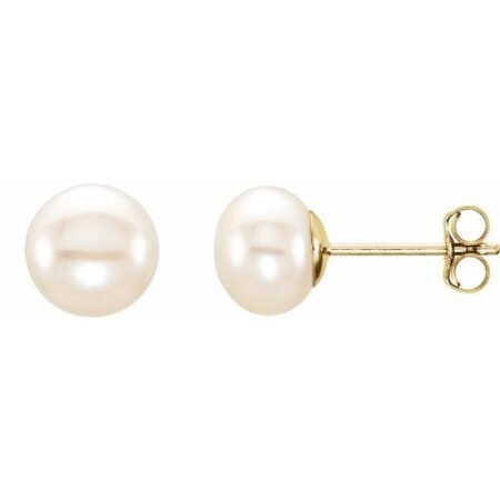 14k Yellow 6-7 Mm Cultured White Freshwater Button Pearl Earrings