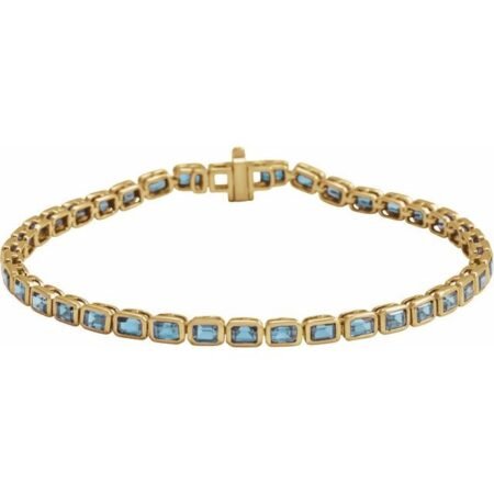 14k Yellow Natural Sky Blue Topaz Line 7' Bracelet