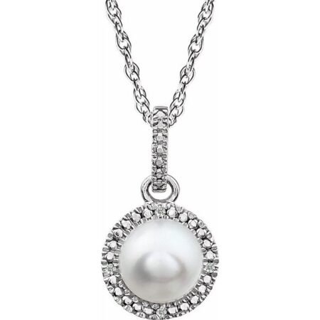 Sterling Silver Cultured White Freshwater Pearl & .01 Ctw Natural Diamond 18' Necklace