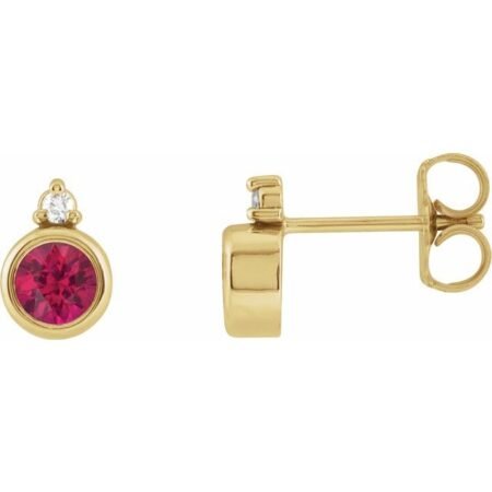 14k Yellow 4 Mm Lab-grown Ruby & .03 Ctw Natural Diamond Earrings