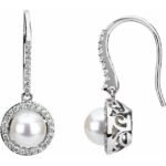 14k White Cultured White Freshwater Pearl & 1/2 Ctw Natural Diamond Earrings