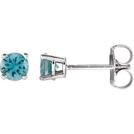 14k White 4 Mm Natural Blue Zircon Earrings