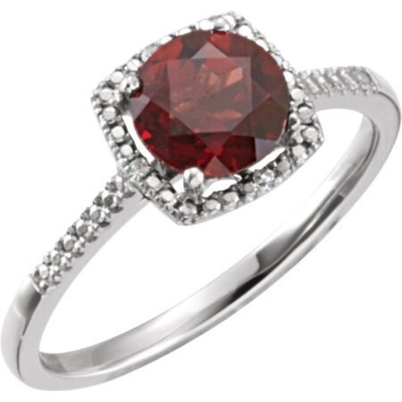 Sterling Silver Natural Mozambique Garnet & .01 Ctw Natural Diamond Ring