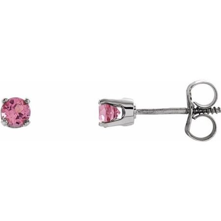 14k White Imitation Pink Tourmaline Youth Earrings